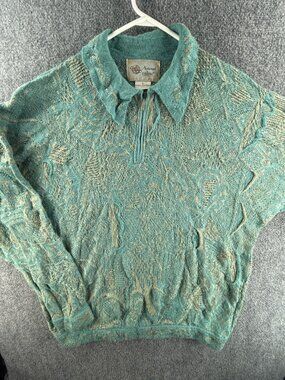 Coogi Australia Large 1/4 Zip Collared Blue ALPACA Linen Cotton Soft Sweater